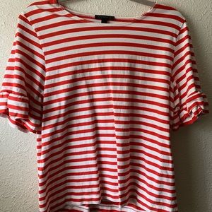 J CREW striped blouse with ruffle sleeves